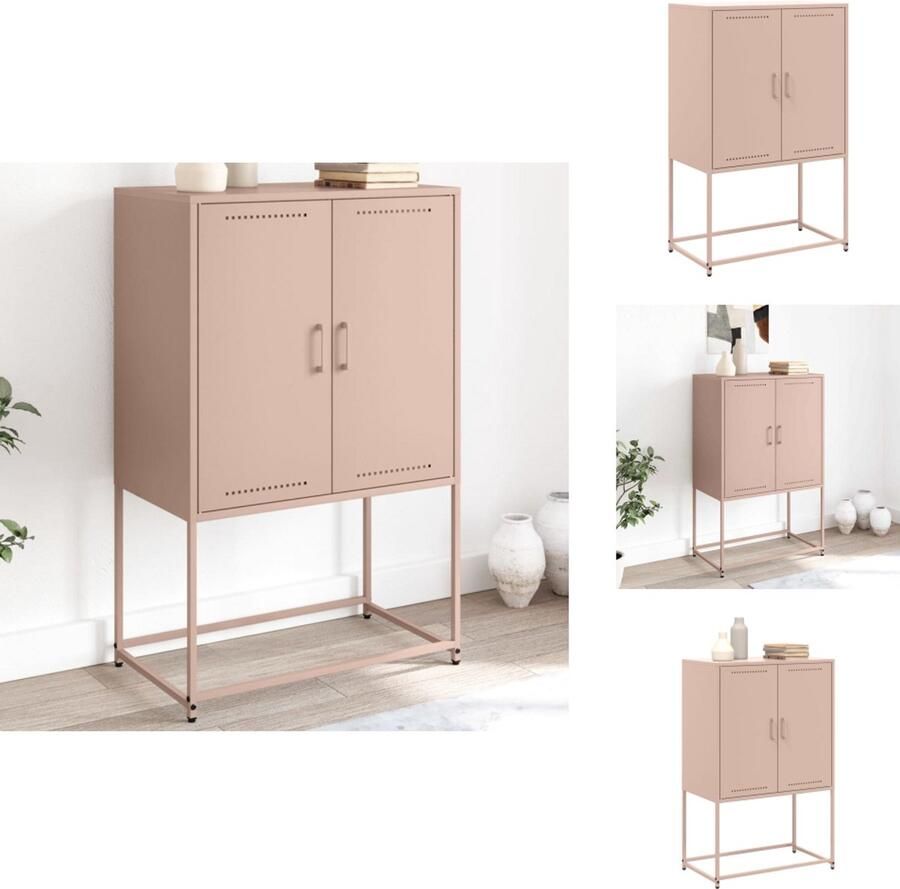 VidaXL Hoge Kast Hoge Kasten Hoog Dressoir Hoge Kast Woonkamer Hoge kast 68 5x38 5x107 cm staal roze