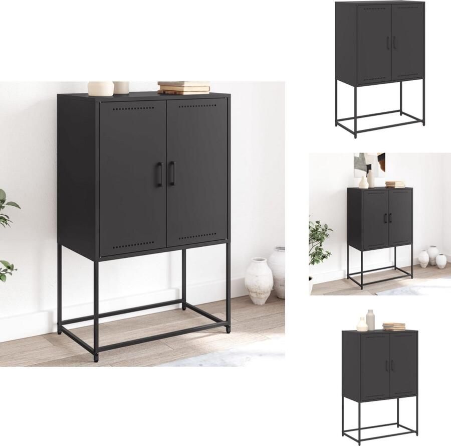 VidaXL Hoge Kast Hoge Kasten Hoog Dressoir Hoge Kast Woonkamer Hoge kast 68 5x38 5x107 cm staal zwart