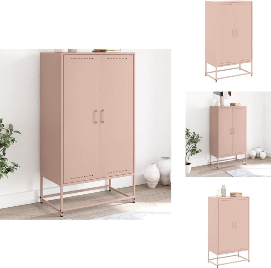 The Living Store Hoge kast 68 5x38 5x123 5 cm staal roze Hoge Kast Industrieel Design Roestvrijstalen Kast Opbergkast Metalen Kast