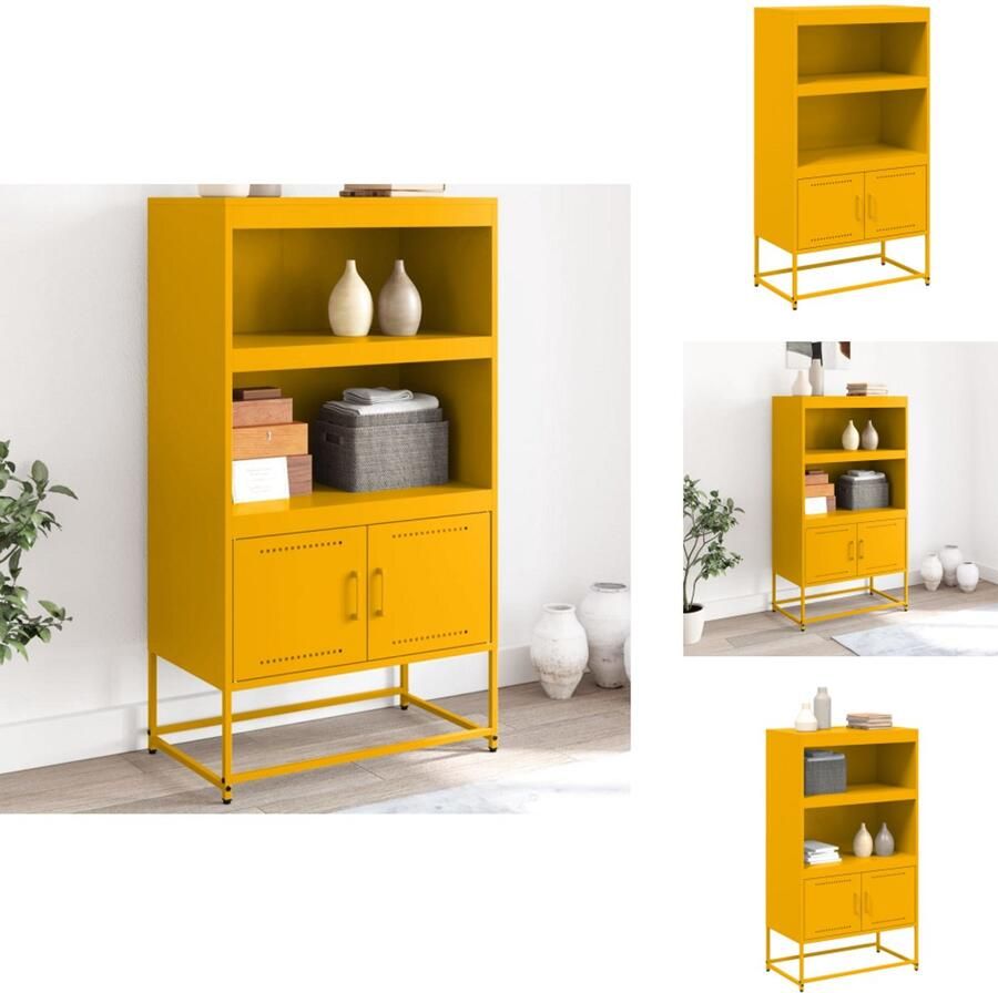 VidaXL Hoge Kast Hoge Kasten Hoog Dressoir Hoge Kast Woonkamer Hoge kast 68 5x38 5x123 5 cm staal mosterdgeel