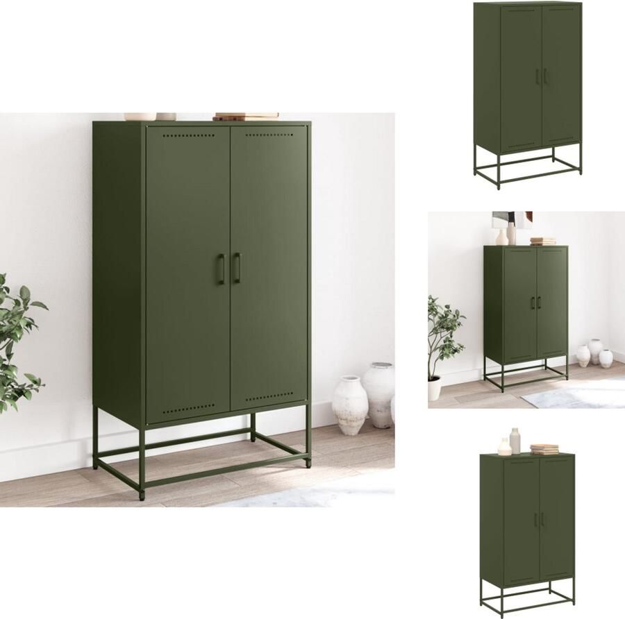 The Living Store Hoge kast 68 5x38 5x123 5 cm staal olijfgroen Hoge Kast Industrieel Design Metalen Kast Opbergkast Woonkamer Meubilair