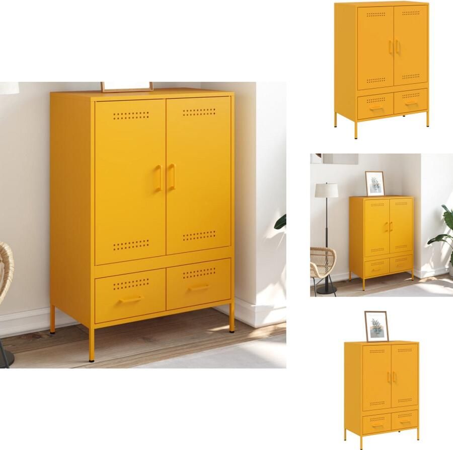 VidaXL Hoge Kast Hoge Kasten Hoog Dressoir Hoge Kast Woonkamer Hoge kast 68x39x101 5 cm staal mosterdgeel - Foto 2