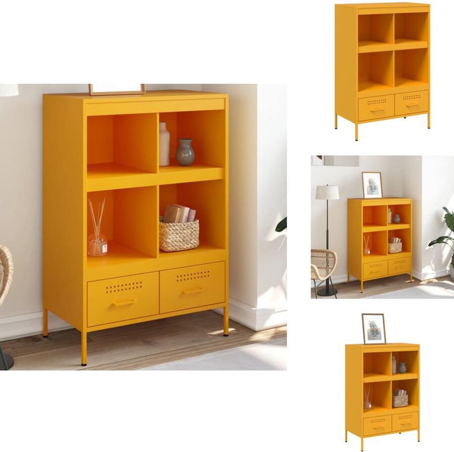VidaXL Hoge Kast Hoge Kasten Hoog Dressoir Hoge Kast Woonkamer Hoge kast 68x39x101 5 cm staal mosterdgeel