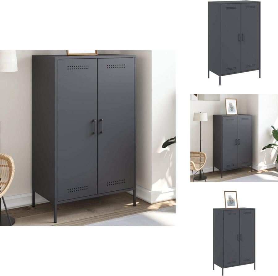 VidaXL Hoge Kast Hoge Kasten Hoog Dressoir Hoge Kast Woonkamer Hoge kast 68x39x113 cm staal antracietkleurig