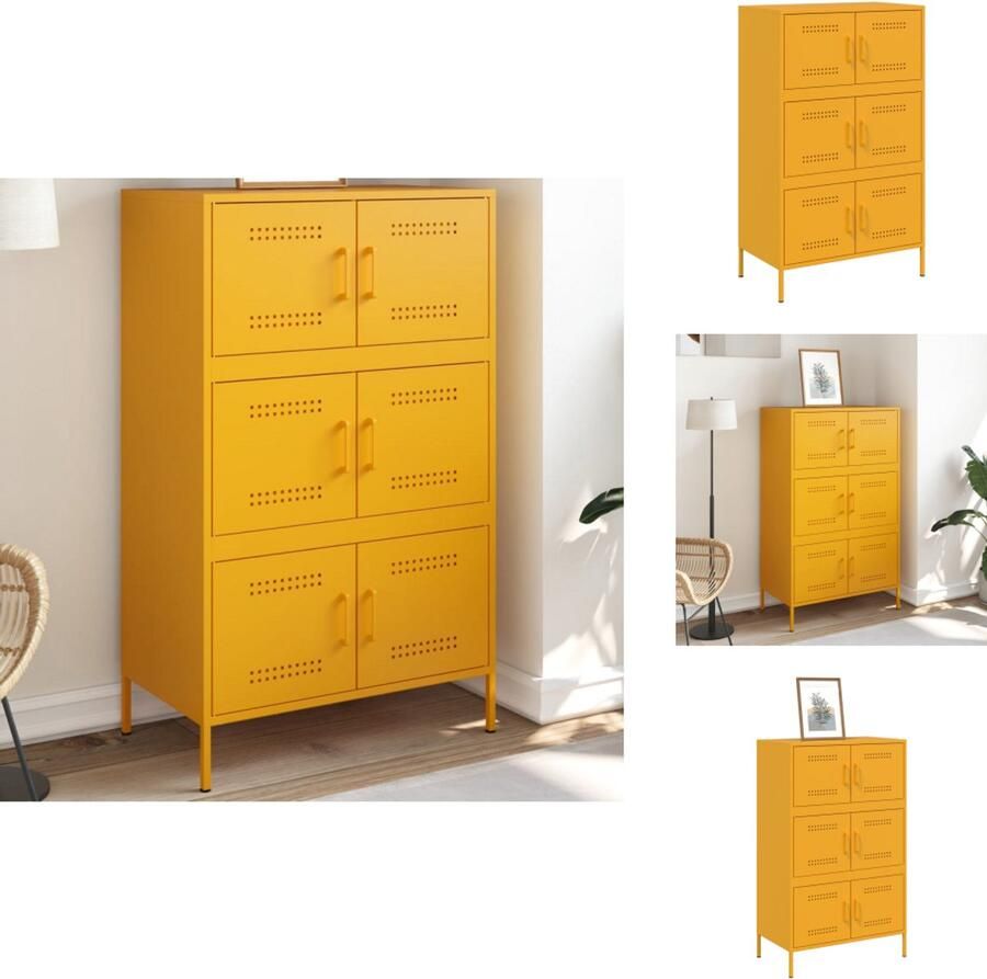 VidaXL Hoge Kast Hoge Kasten Hoog Dressoir Hoge Kast Woonkamer Hoge kast 68x39x113 cm staal mosterdgeel