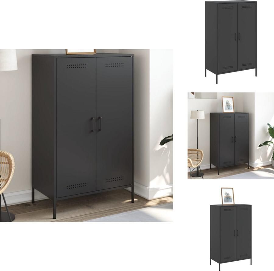VidaXL Hoge Kast Hoge Kasten Hoog Dressoir Hoge Kast Woonkamer Hoge kast 68x39x113 cm staal zwart