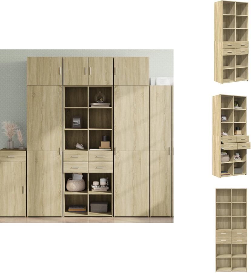 VidaXL Hoge Kast Hoge Kasten Hoog Dressoir Hoge Kast Woonkamer Hoge kast 70x42 5x185 cm bewerkt hout sonoma eikenkleurig - Foto 2