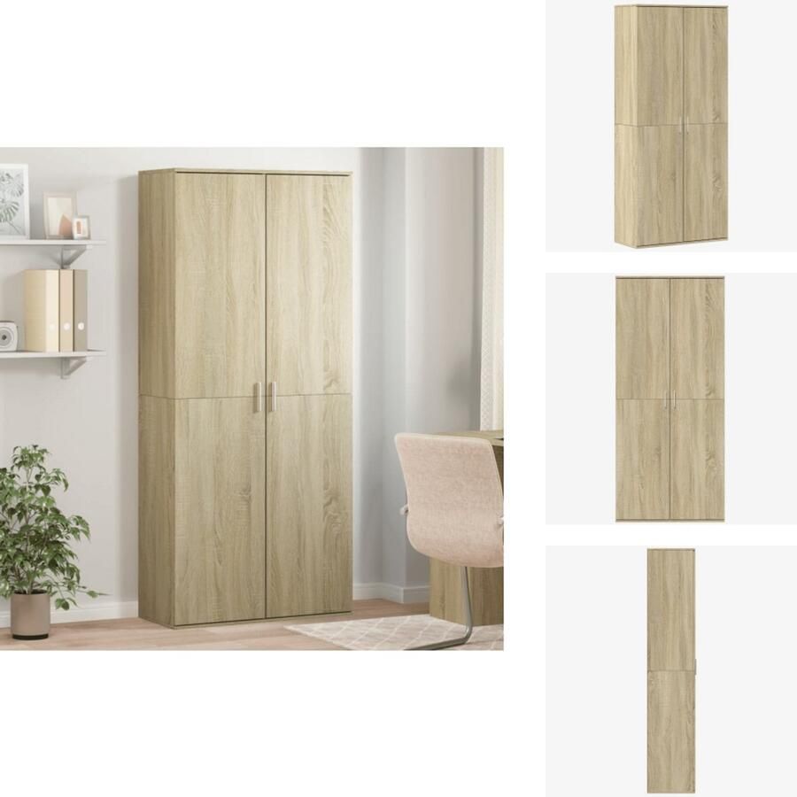 VidaXL Hoge Kast Hoge Kasten Hoog Dressoir Hoge Kast Woonkamer Hoge kast 80x35x180 cm bewerkt hout sonoma eikenkleurig