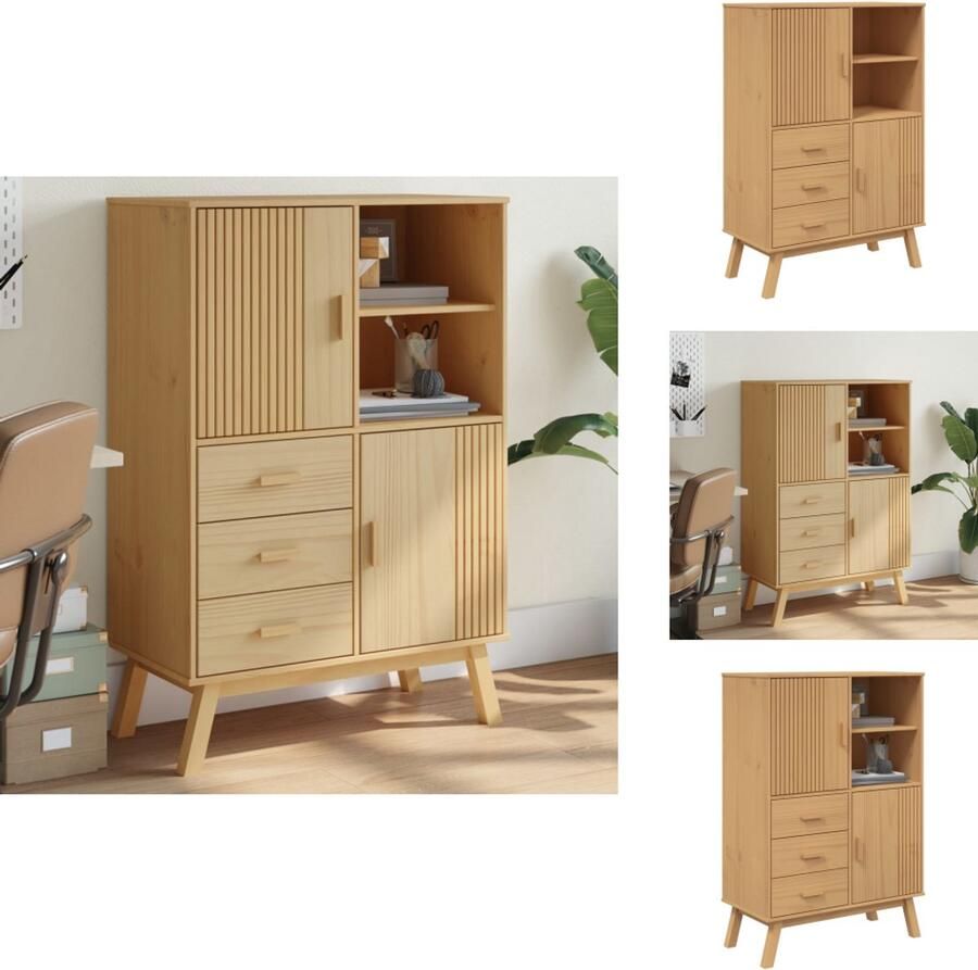 VidaXL Hoge Kast Hoge Kasten Hoog Dressoir Hoge Kast Woonkamer Hoge kast OLDEN 85x43x125 cm massief grenenhout bruin