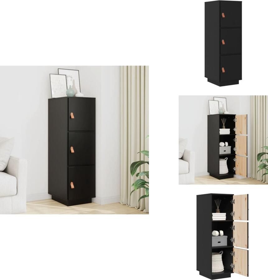 VidaXL Hoge Kast Hoge Kasten Houten Hoge Kast Hoge kast 34x40x108-5 cm massief grenenhout zwart - Foto 3