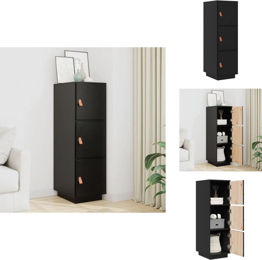VidaXL Hoge Kast Hoge Kasten Houten Hoge Kast Hoge kast 34x40x108-5 cm massief grenenhout zwart - Foto 2