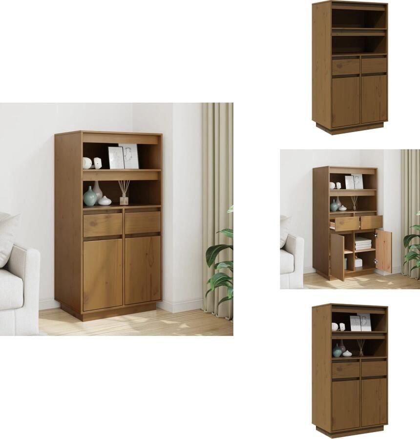 VidaXL Hoge Kast Hoge Kasten Houten Hoge Kast Hoge kast 60x40x116-5 cm massief grenenhout honingbruin