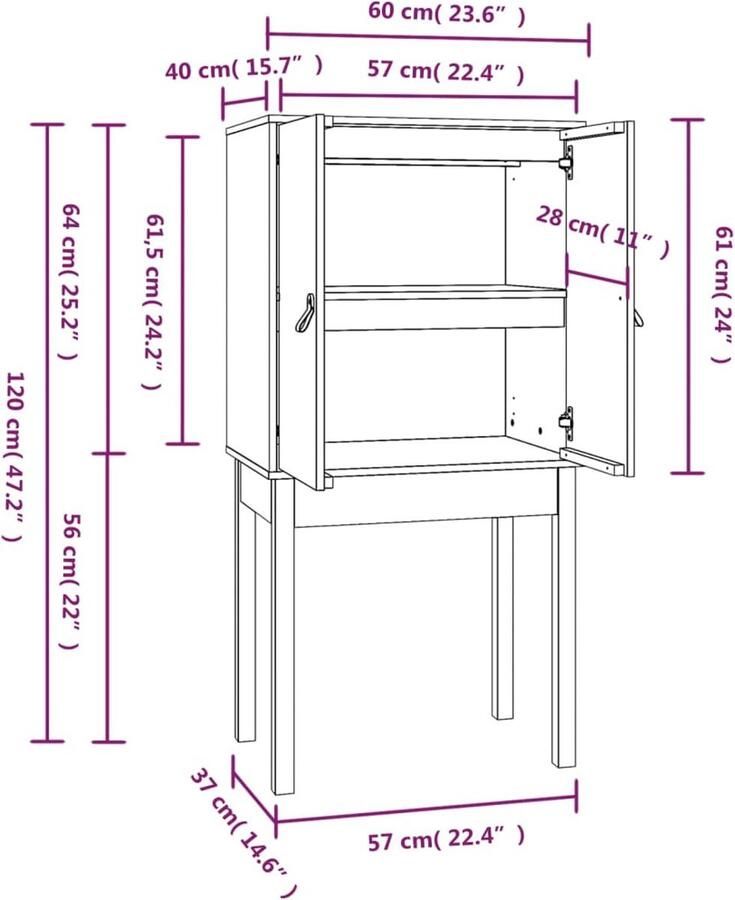 VidaXL Hoge Kast Hoge Kasten Houten Hoge Kast Hoge kast 60x40x120 cm massief grenenhout zwart