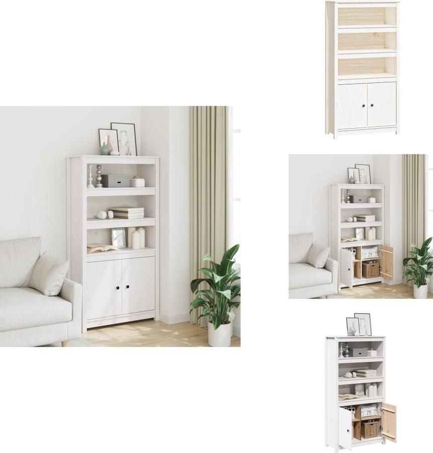VidaXL Hoge Kast Hoge Kasten Houten Hoge Kast Houten Hoge Kasten Hoge kast 80x35x154 cm massief grenenhout wit - Foto 2