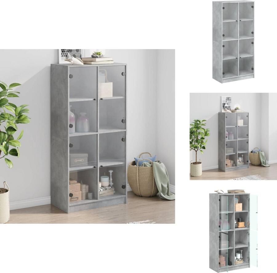 VidaXL Hoge Kast Hoge Kasten Houten Kast Opbergkast Hoge kast met deuren 68x37x142 cm bewerkt hout betongrijs