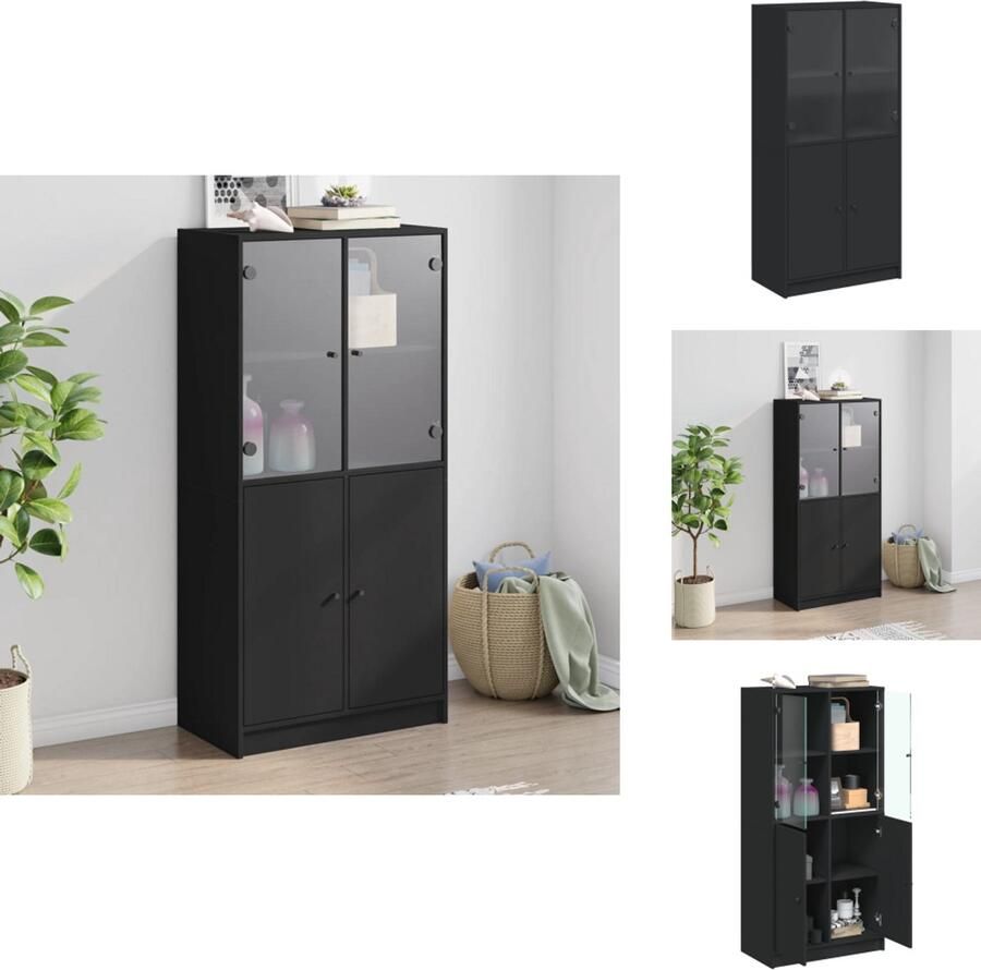 VidaXL Hoge Kast Hoge Kasten Houten Kast Opbergkast Hoge kast met deuren 68x37x142 cm bewerkt hout zwart