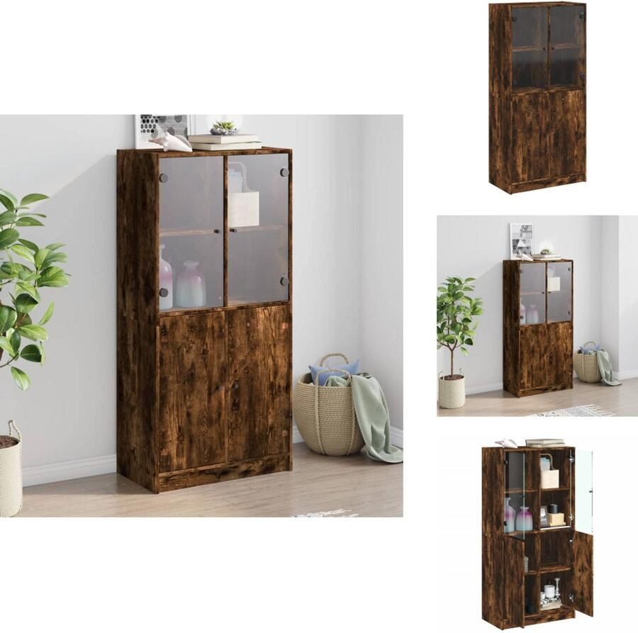 VidaXL Hoge Kast Hoge Kasten Houten Kast Opbergkast Hoge kast met deuren 68x37x142 cm bewerkt hout gerookt eiken