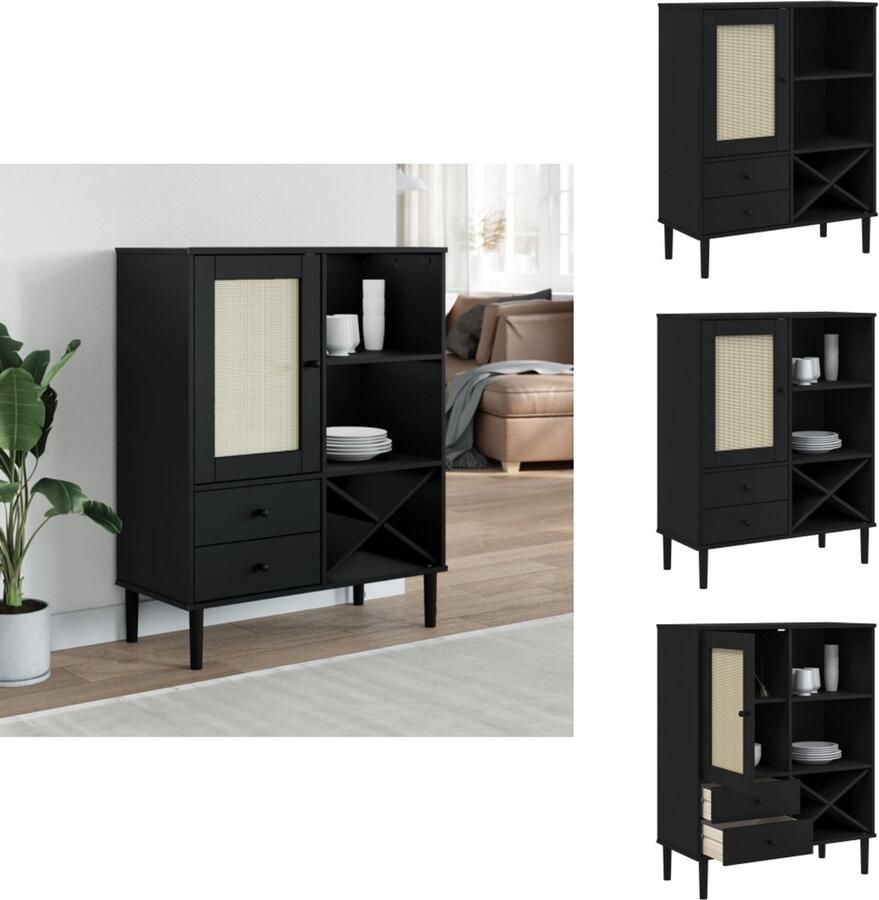 VidaXL Hoge Kast Hoge Kasten Houten Kast Opbergkast Hoge kast SENJA 90x40x112 cm rattan look grenenhout zwart