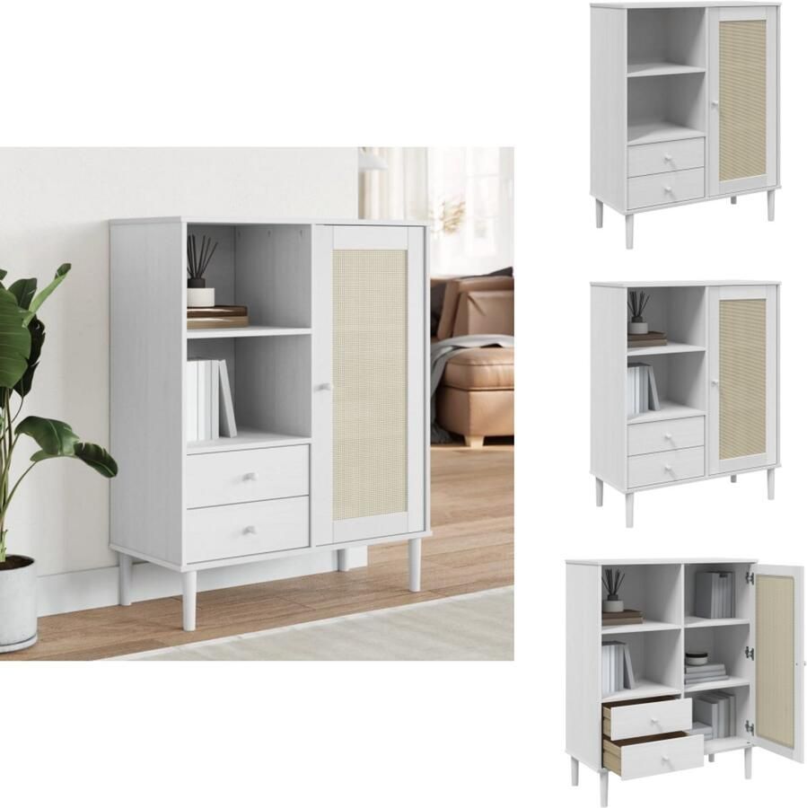 VidaXL Hoge Kast Hoge Kasten Houten Kast Opbergkast Hoge kast SENJA rattan-look 90x40x112 cm massief grenenhout wit
