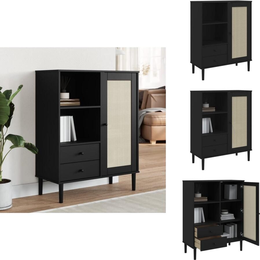 VidaXL Hoge Kast Hoge Kasten Houten Kast Opbergkast Hoge kast SENJA rattan-look 90x40x112 cm grenenhout zwart
