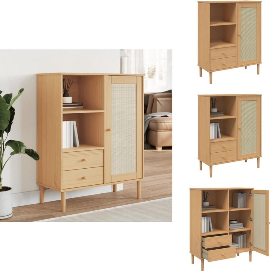 VidaXL Hoge Kast Hoge Kasten Houten Kast Opbergkast Hoge kast SENJA rattan-look 90x40x112 cm grenenhout bruin