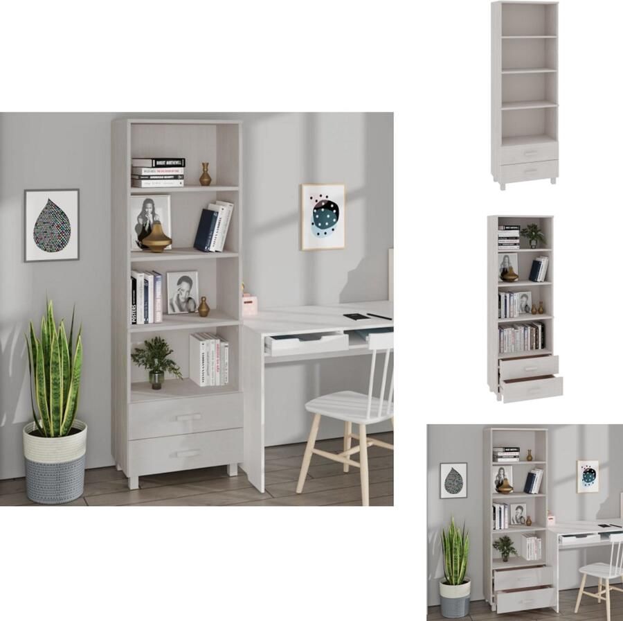 VidaXL Hoge Kast Hoge Kasten Houten Kast Wandkast Hoge kast HAMAR 60x35x180 cm massief grenenhout wit