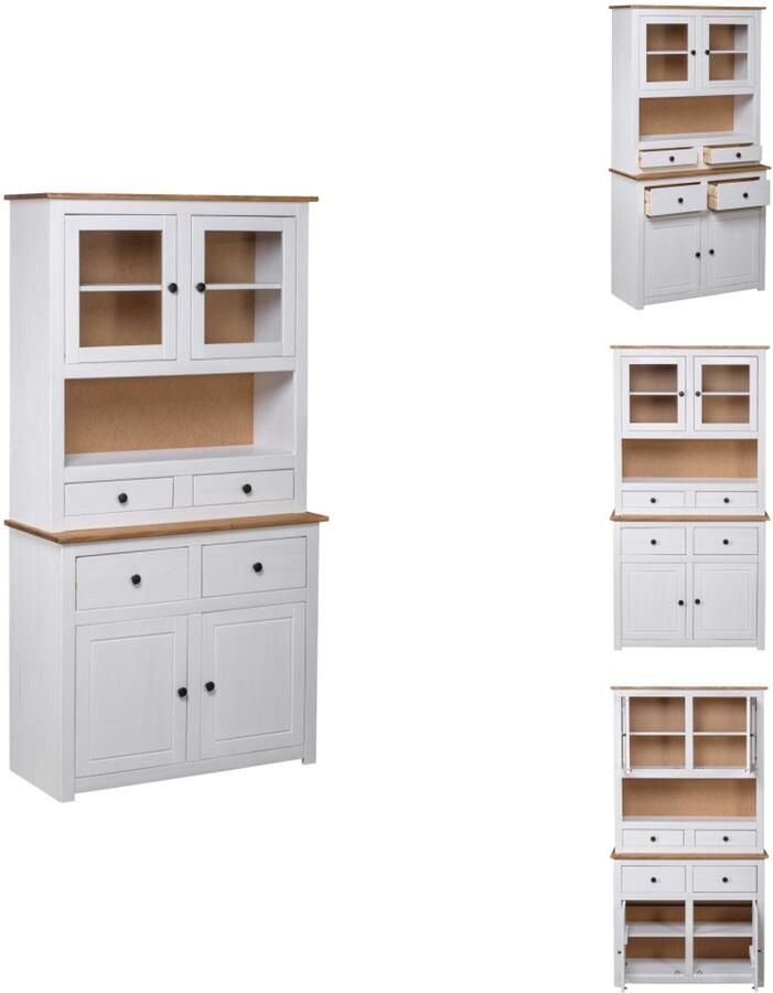 The Living Store Hoge kast Panama Range 93x40 5x180 cm massief grenenhout wit Hoge Kast Grenoble Houtsoort Vintage Kast Landelijk Interieur Woonkamer Kast - Foto 2