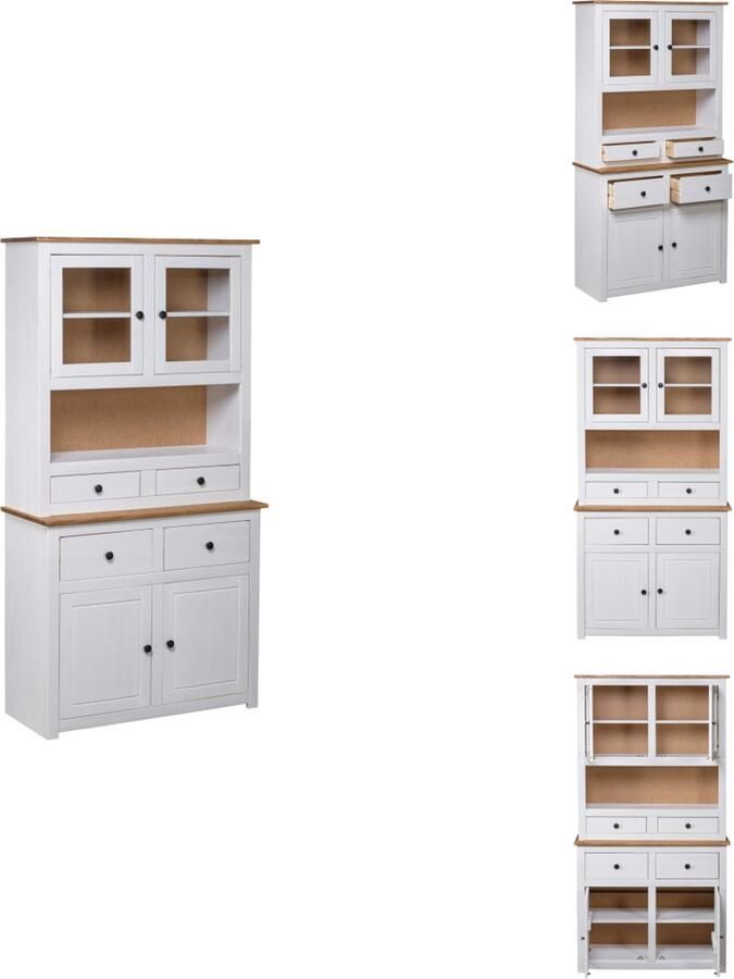 The Living Store Hoge kast Panama Range 93x40 5x180 cm massief grenenhout wit Hoge Kast Grenoble Houtsoort Vintage Kast Landelijk Interieur Woonkamer Kast - Foto 3