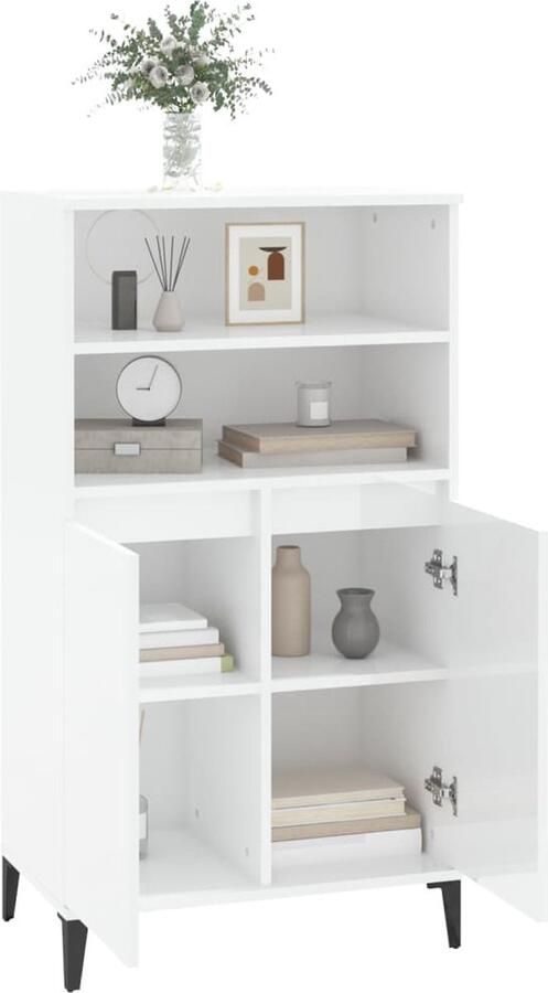 VidaXL Hoge Kast Hoge Kasten Kast Opbergkast Hoge kast 60x36x110 cm bewerkt hout hoogglans wit