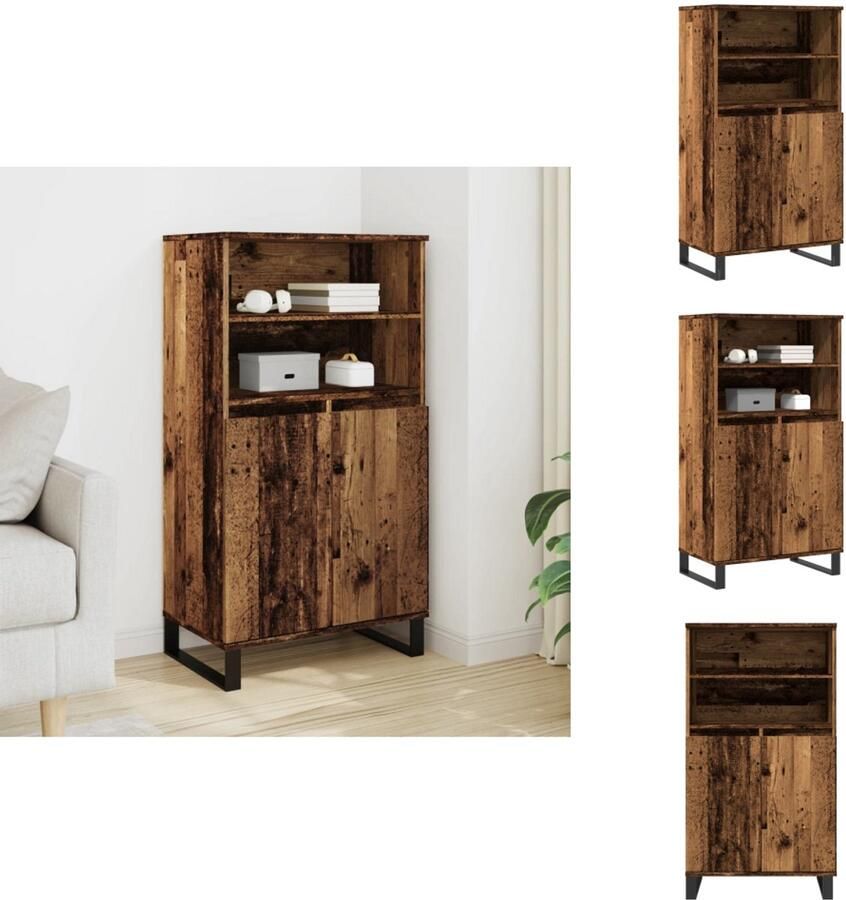 VidaXL Hoge Kast Hoge Kasten Kast Opbergkast Hoge kast 60x36x110 cm bewerkt hout oud houtkleurig