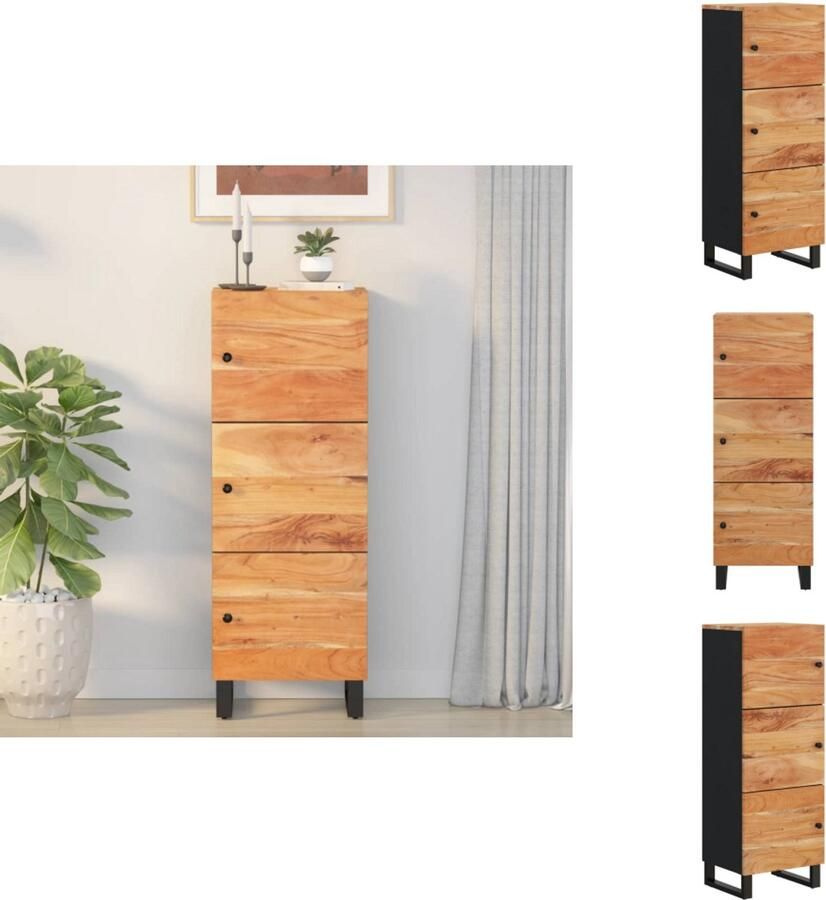 VidaXL Hoge Kast Hoge Kasten Kast Opbergkast Hoge kast met 3 deuren 40x33x110 cm massief acaciahout en ijzer