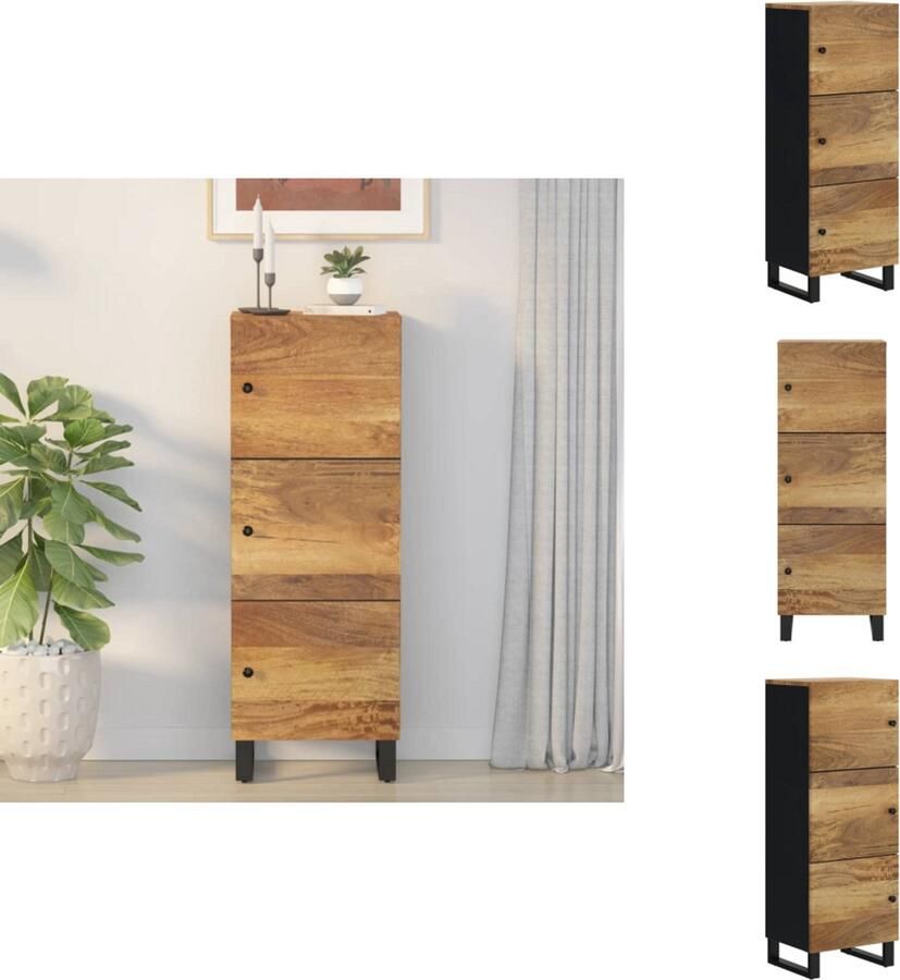 VidaXL Hoge Kast Hoge Kasten Kast Opbergkast Hoge kast met 3 deuren 40x33x110 cm massief mangohout en ijzer