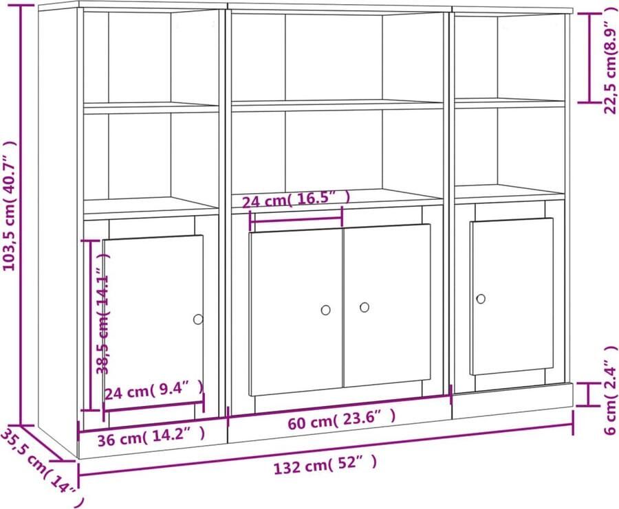 VidaXL Hoge Kast Hoge Kasten Kast Opbergkast Hoge kasten 3 st bewerkt hout hoogglans wit