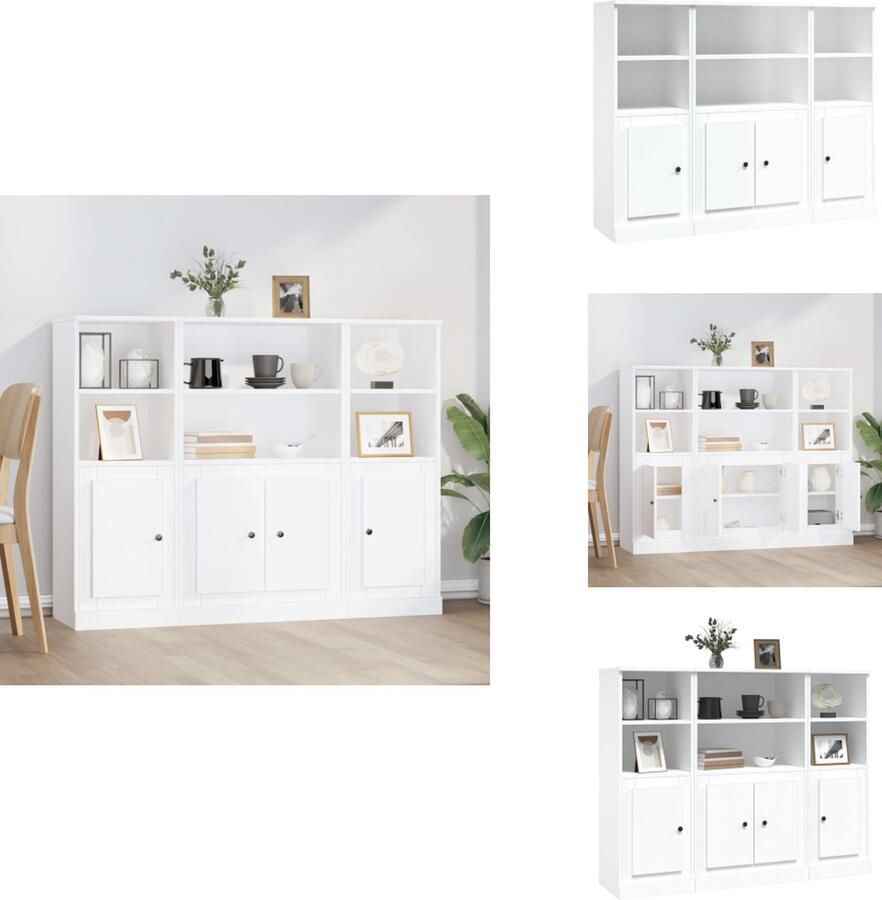 VidaXL Hoge Kast Hoge Kasten Kast Opbergkast Hoge kasten 3 st bewerkt hout wit