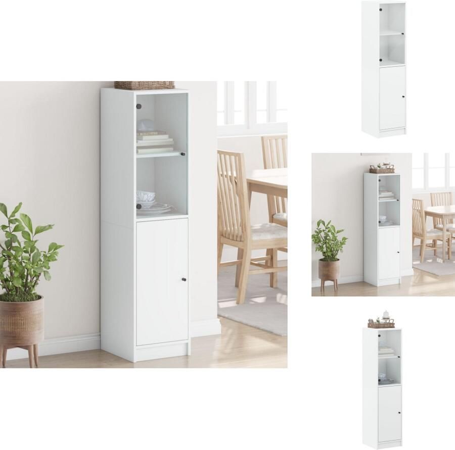 VidaXL Hoge Kast Hoge Kasten Opbergrek Hoge Opbergkast Hoge kast met glazen deur 35x37x142 cm wit