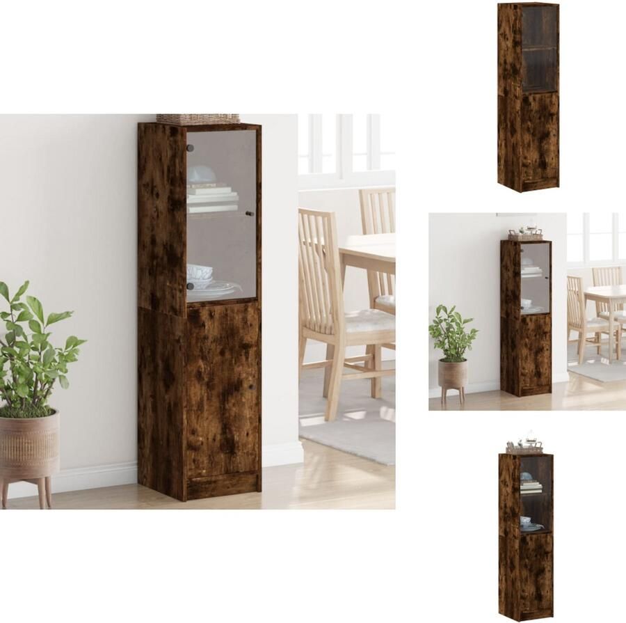 VidaXL Hoge Kast Hoge Kasten Opbergrek Hoge Opbergkast Hoge kast met glazen deur 35x37x142 cm gerookt eikenkleurig