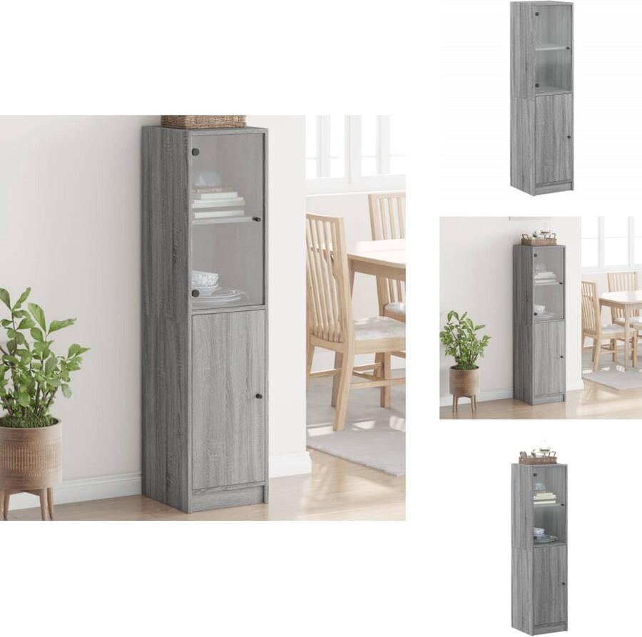 VidaXL Hoge Kast Hoge Kasten Opbergrek Hoge Opbergkast Hoge kast met glazen deur 35x37x142 cm grijs sonoma eikenkleur