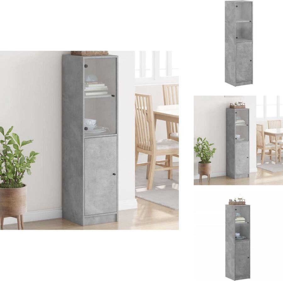 VidaXL Hoge Kast Hoge Kasten Opbergrek Hoge Opbergkast Hoge kast met glazen deur 35x37x142 cm betongrijs