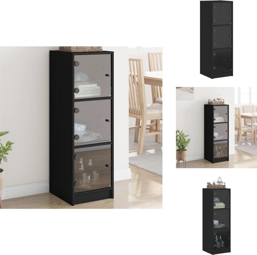 VidaXL Hoge Kast Hoge Kasten Opbergrek Hoge Opbergkast Hoge kast met glazen deuren 35x37x109 cm zwart