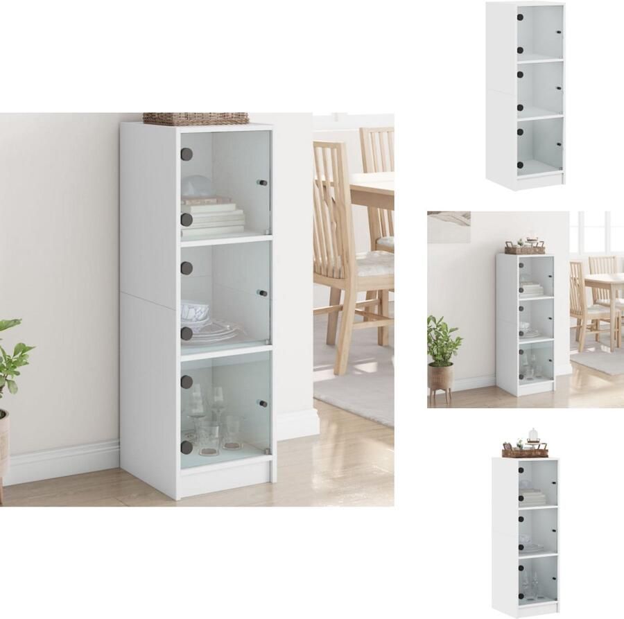 VidaXL Hoge Kast Hoge Kasten Opbergrek Hoge Opbergkast Hoge kast met glazen deuren 35x37x109 cm wit