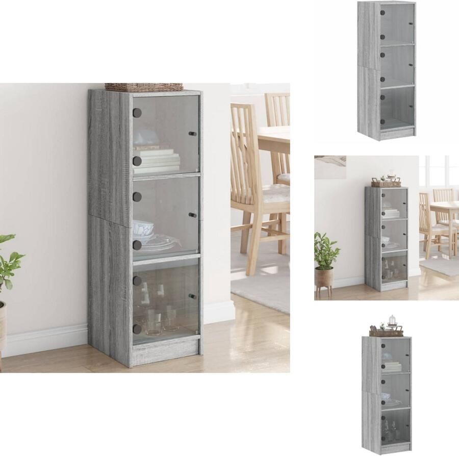 VidaXL Hoge Kast Hoge Kasten Opbergrek Hoge Opbergkast Hoge kast met glazen deuren 35x37x109 cm grijs sonoma eiken