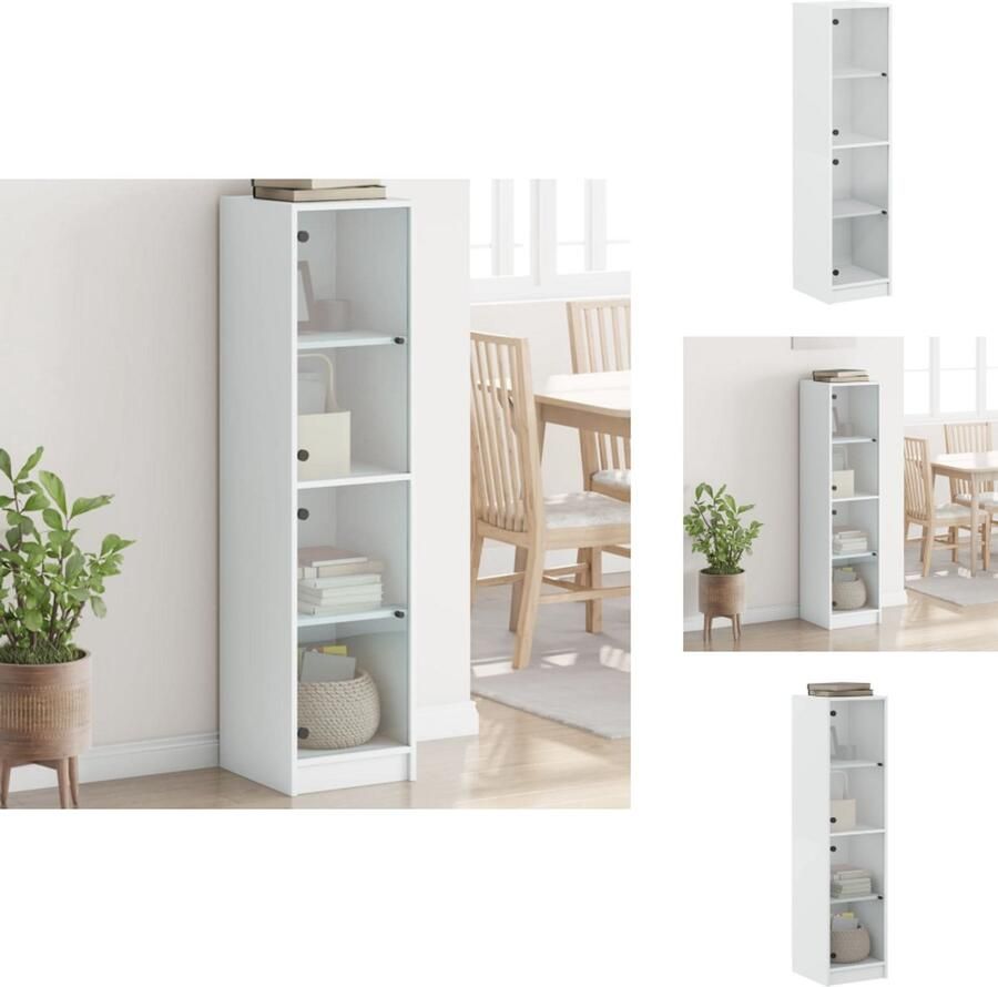 VidaXL Hoge Kast Hoge Kasten Opbergrek Hoge Opbergkast Hoge kast met glazen deuren 35x37x142 cm wit