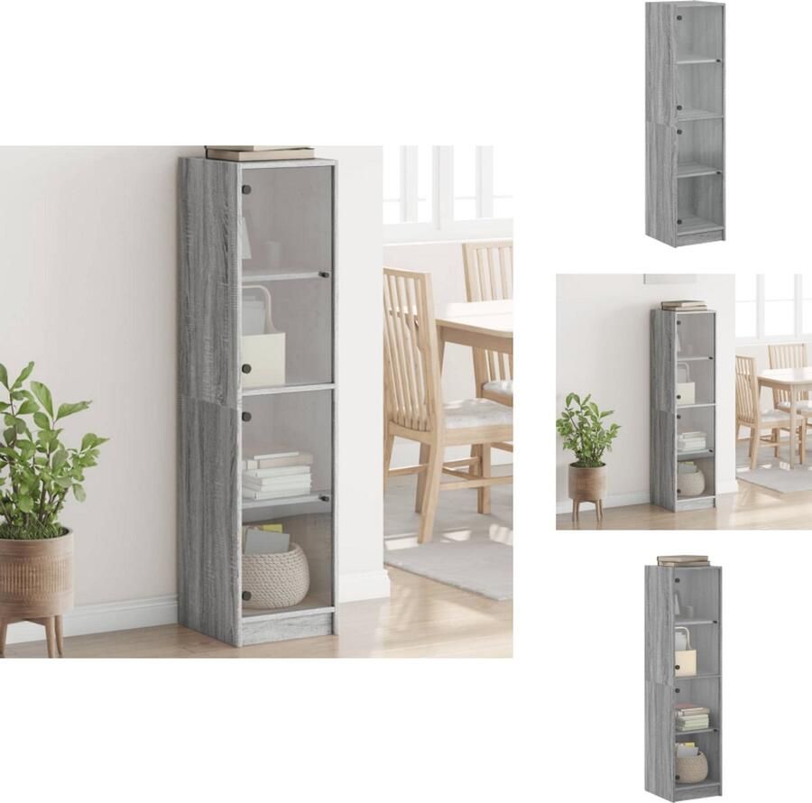 VidaXL Hoge Kast Hoge Kasten Opbergrek Hoge Opbergkast Hoge kast met glazen deuren 35x37x142 cm grijs sonoma eiken