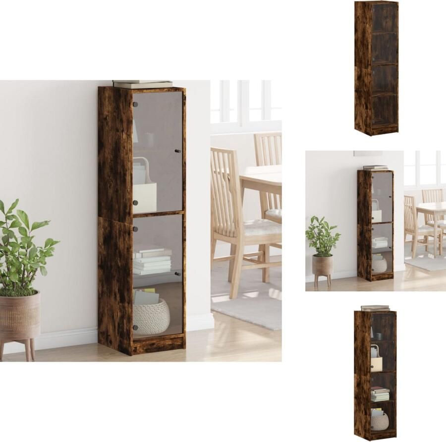 VidaXL Hoge Kast Hoge Kasten Opbergrek Hoge Opbergkast Hoge kast met glazen deuren 35x37x142 cm gerookt eikenkleurig