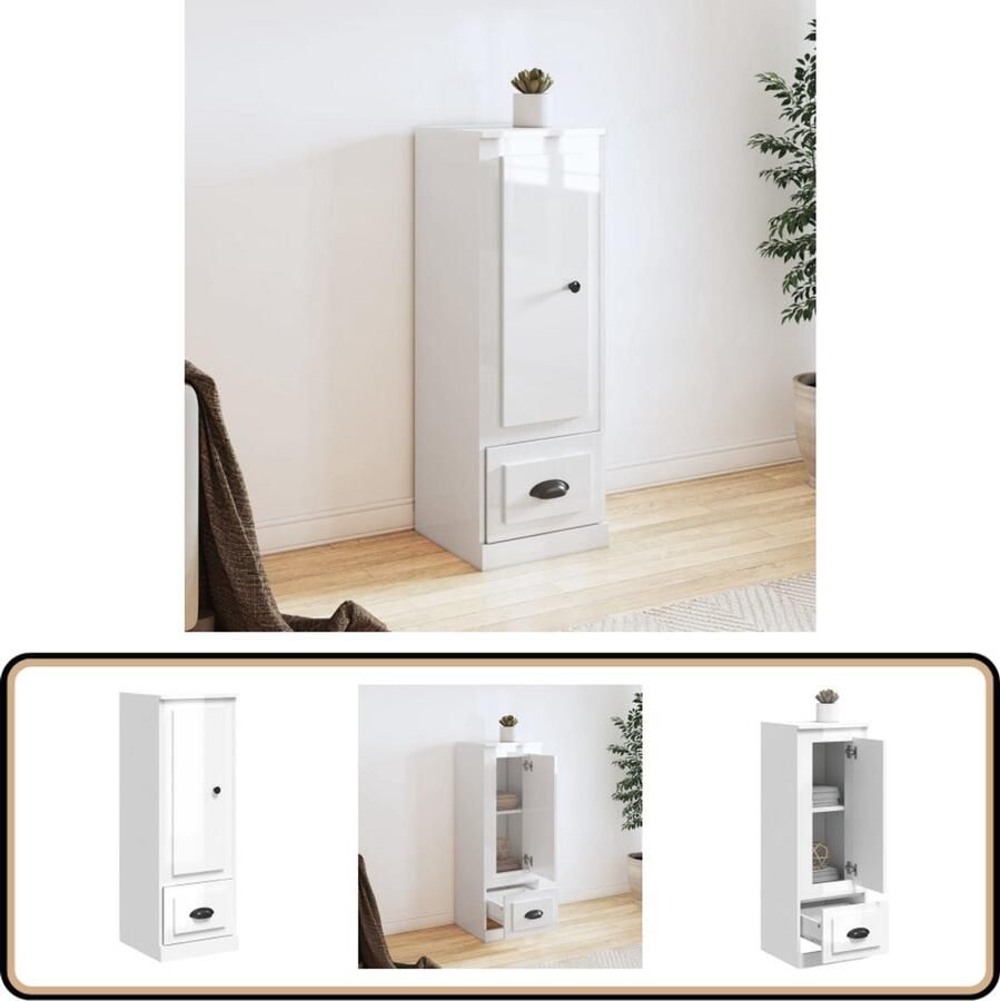 VidaXL Hoge kast Hoogglans wit 36x35 5x103 5 cm Hoge Kast Buffetkast Opslagoplossing Keukenmeubel Scandinavisch Design - Foto 2