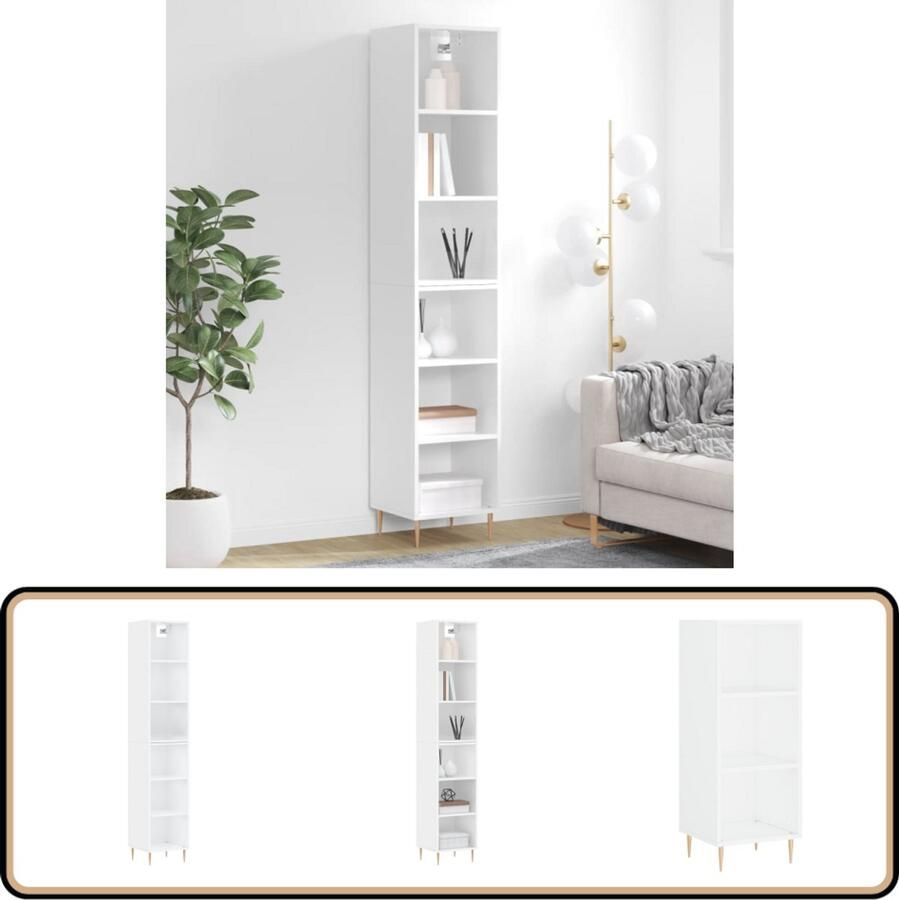 VidaXL Hoge kast Hoogglans wit 180 cm Hout Hoge Kast Witte Kast Keukenkast Opslagoplossing Houten Kast - Foto 2