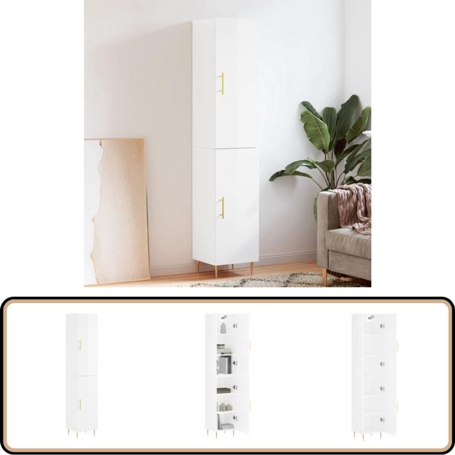 VidaXL Hoge kast Hoogglans wit 34 5x34x180 cm Hoge Kast Dressoir Buffetkast Opbergkast Houten Kast