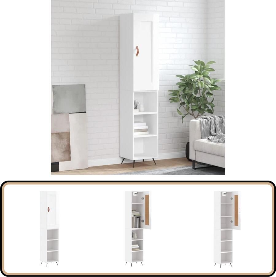 VidaXL Hoge Kast Hoogglans Wit 34 5x34x180 cm Hoge Kast Dressoir Buffetkast Opbergkast Witte Kast - Foto 4