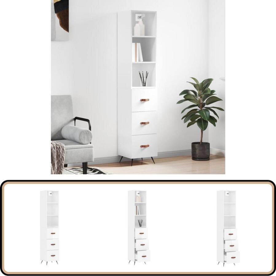 VidaXL Hoge kast Hoogglans wit 34 5x34x180 cm Hoge Kast Dressoir Buffetkast Opslagruimte Houten Kast