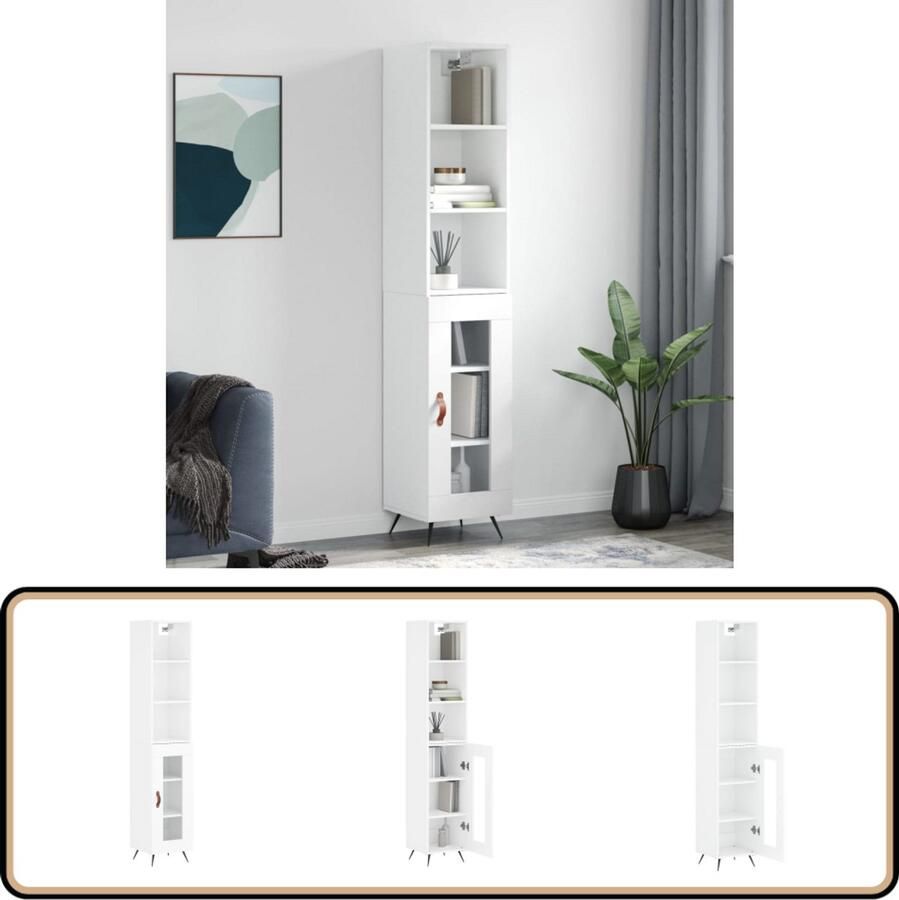 VidaXL Hoge kast Hoogglans wit 34 5x34x180 cm Hoge Kast Opslagkast Houten Kast Vitrinekast Livingroom Furniture - Foto 2